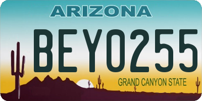 AZ license plate BEY0255