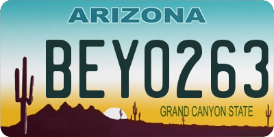 AZ license plate BEY0263