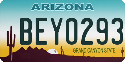 AZ license plate BEY0293