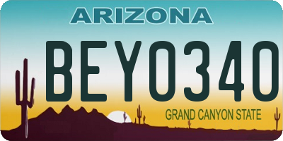 AZ license plate BEY0340