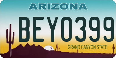 AZ license plate BEY0399