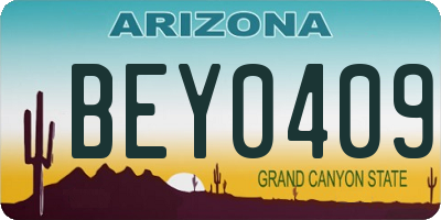 AZ license plate BEY0409