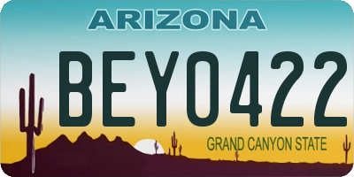 AZ license plate BEY0422