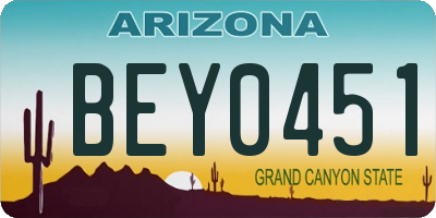 AZ license plate BEY0451