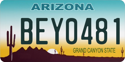 AZ license plate BEY0481