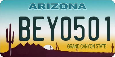 AZ license plate BEY0501