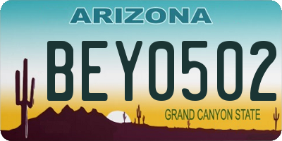 AZ license plate BEY0502