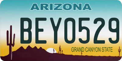 AZ license plate BEY0529