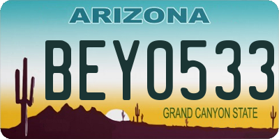 AZ license plate BEY0533