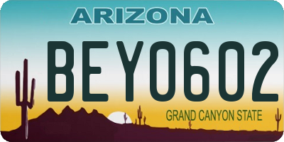 AZ license plate BEY0602