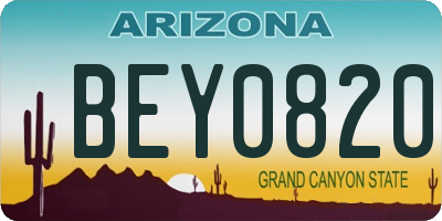 AZ license plate BEY0820
