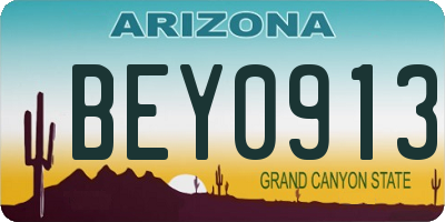 AZ license plate BEY0913