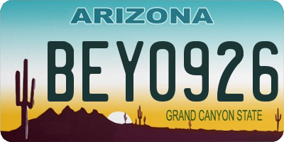 AZ license plate BEY0926