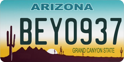 AZ license plate BEY0937