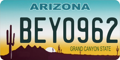 AZ license plate BEY0962