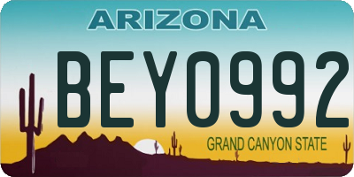 AZ license plate BEY0992