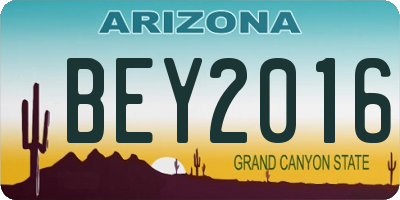 AZ license plate BEY2016