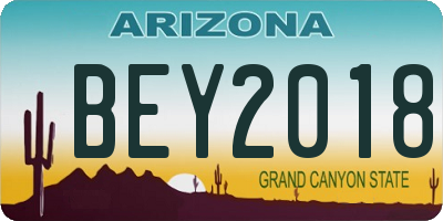 AZ license plate BEY2018