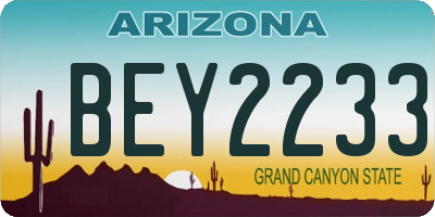 AZ license plate BEY2233