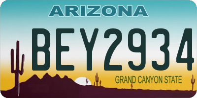 AZ license plate BEY2934