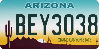 AZ license plate BEY3038