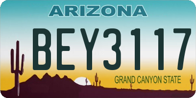 AZ license plate BEY3117