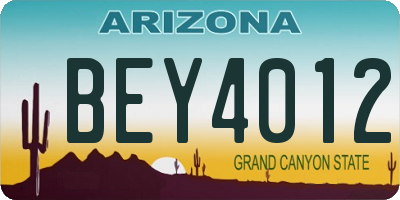 AZ license plate BEY4012