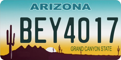 AZ license plate BEY4017