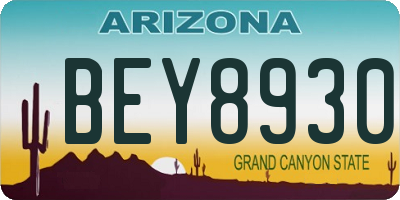 AZ license plate BEY8930