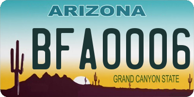 AZ license plate BFA0006