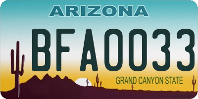 AZ license plate BFA0033