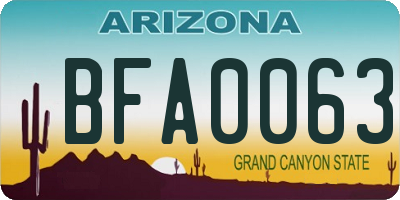 AZ license plate BFA0063