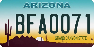 AZ license plate BFA0071