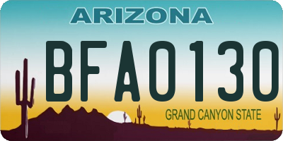 AZ license plate BFA0130