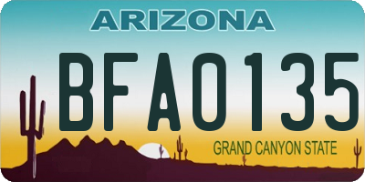 AZ license plate BFA0135