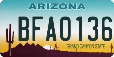 AZ license plate BFA0136
