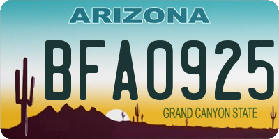 AZ license plate BFA0925