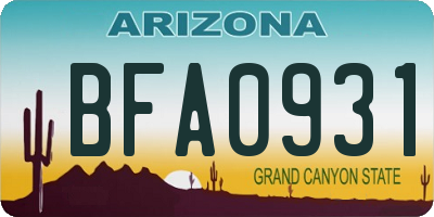 AZ license plate BFA0931