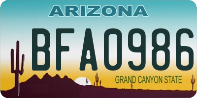 AZ license plate BFA0986