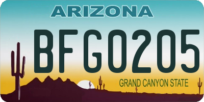 AZ license plate BFG0205