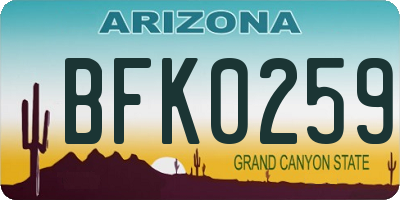 AZ license plate BFK0259