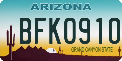 AZ license plate BFK0910