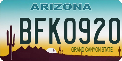 AZ license plate BFK0920