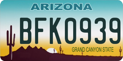 AZ license plate BFK0939