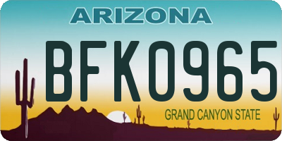 AZ license plate BFK0965