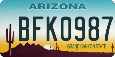 AZ license plate BFK0987