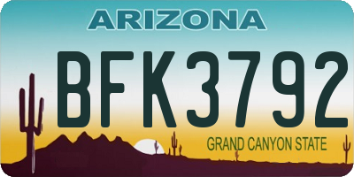AZ license plate BFK3792