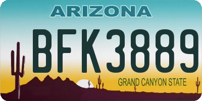 AZ license plate BFK3889