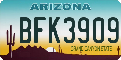 AZ license plate BFK3909