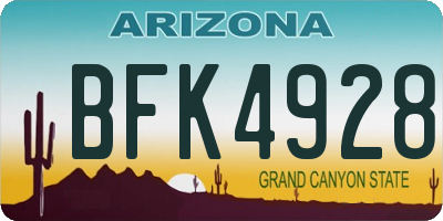 AZ license plate BFK4928